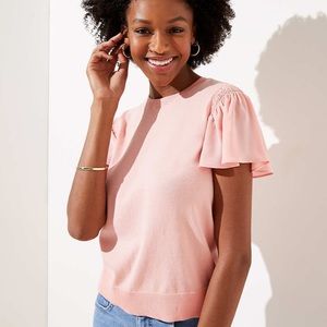 Loft flutter sleeve mixed media sweater/peach